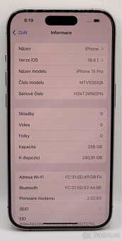 iPhone 15 Pro 256GB Natural Titanium, 94% Baterie - 8
