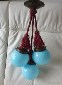 Starožitný lustr art deco na provazu modré koule - 8