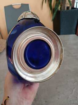 Retro karafa na víno s cínovým dekorem-kačenka - 8