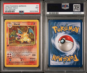 1999 Pokémon German 1. vydání Charizard Holo 4 PSA 7 - 8