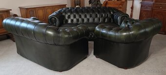 Kožená, Chesterfield(originál)sedací souprava 3+2+1. TOP - 8