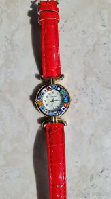 Italské dámské hodinky z murano skla, červený kožený řemínek - 8
