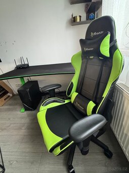 Herní PC stůl + židle černo-zelená Arrozi - 8