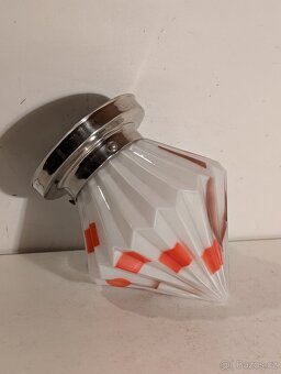 lustr niklovaná mosaz, Art Deco stropnice, původní stínido - 8