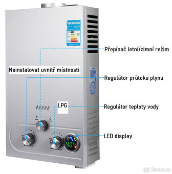 Kempingový průtokový ohřívač vody (6l/min - 18l/min) - 8