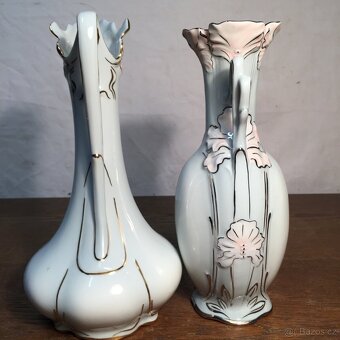 párové vázy Dux - nádherné secesní tvary a květy - 8