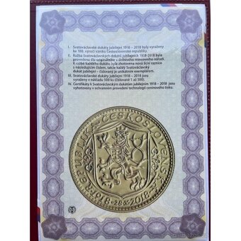 ZLATÝ ČÍSLOVANÝ JUBILEJNÍ SVATOVÁCLAVSKÝ DUKÁT 2018 - 500 ks - 8