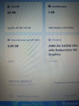 Samsung 305E (čtyřjádrový procesor ) RAM 6 GB SSD - 8