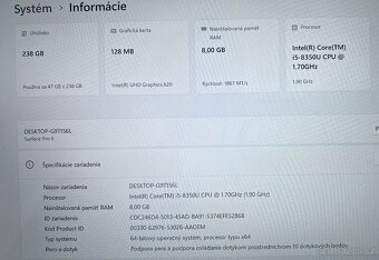 Microsoft Surface Pro 6 / i5-8350U / 8GB RAM / 256GB / 12" - 8