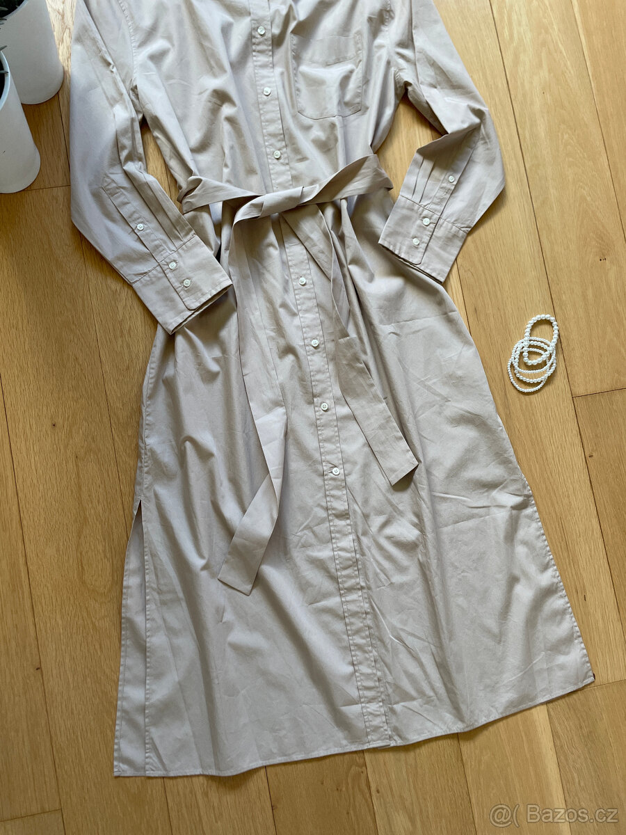 Béžové bavlněné košilové dlouhé šaty Gant, vel. 38/40 - 9