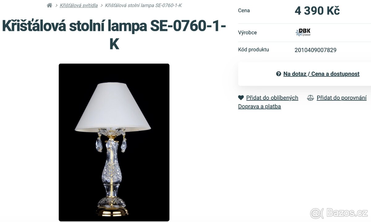 Křišťálová stolní lampa, český výrobce DBK GLASS - 9