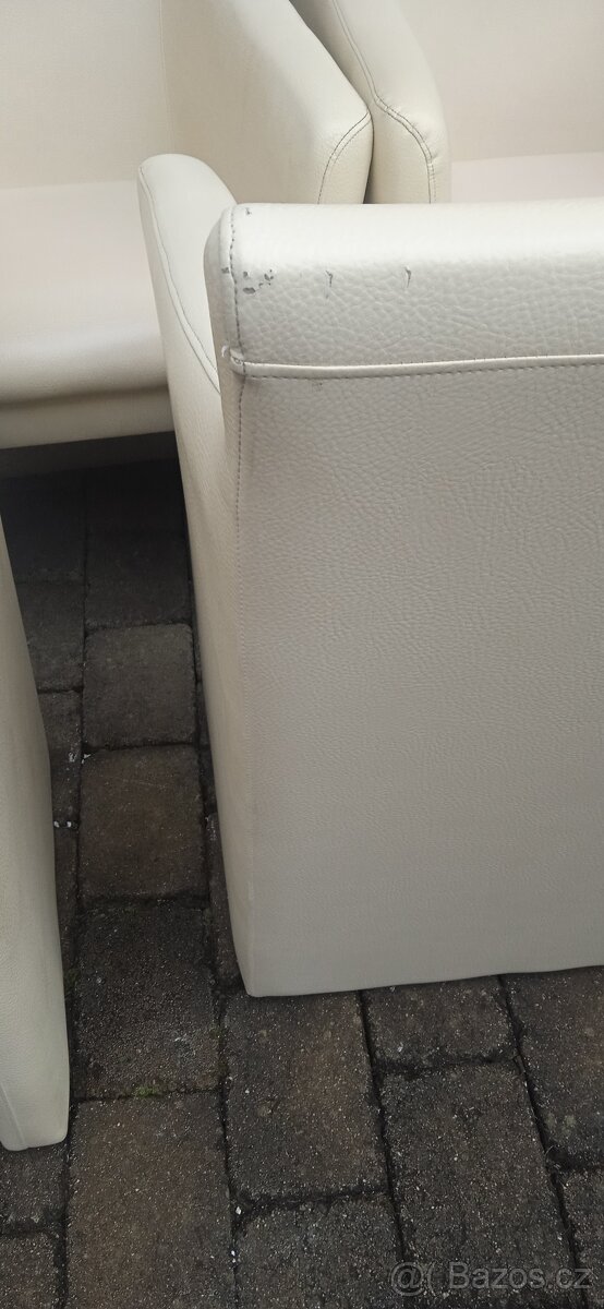 Jídelní kožená křesla bílá 5ks - 9
