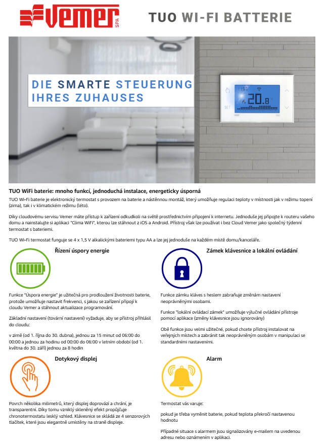 Wi-Fi Digitální programovatelný termostat VEMER TUO - 9