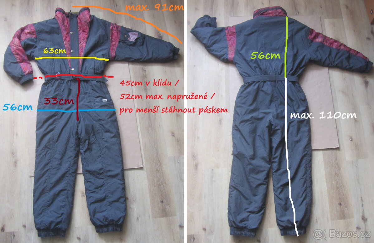 Vintage 90s šedá dámská snow kombinéza s vsadkami - 9