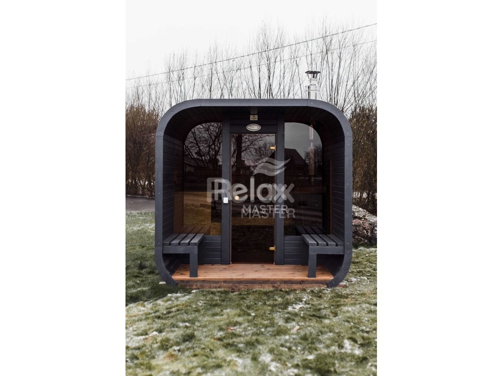 Zahradní finská sauna CUBE sauna 3M s terasou - 9