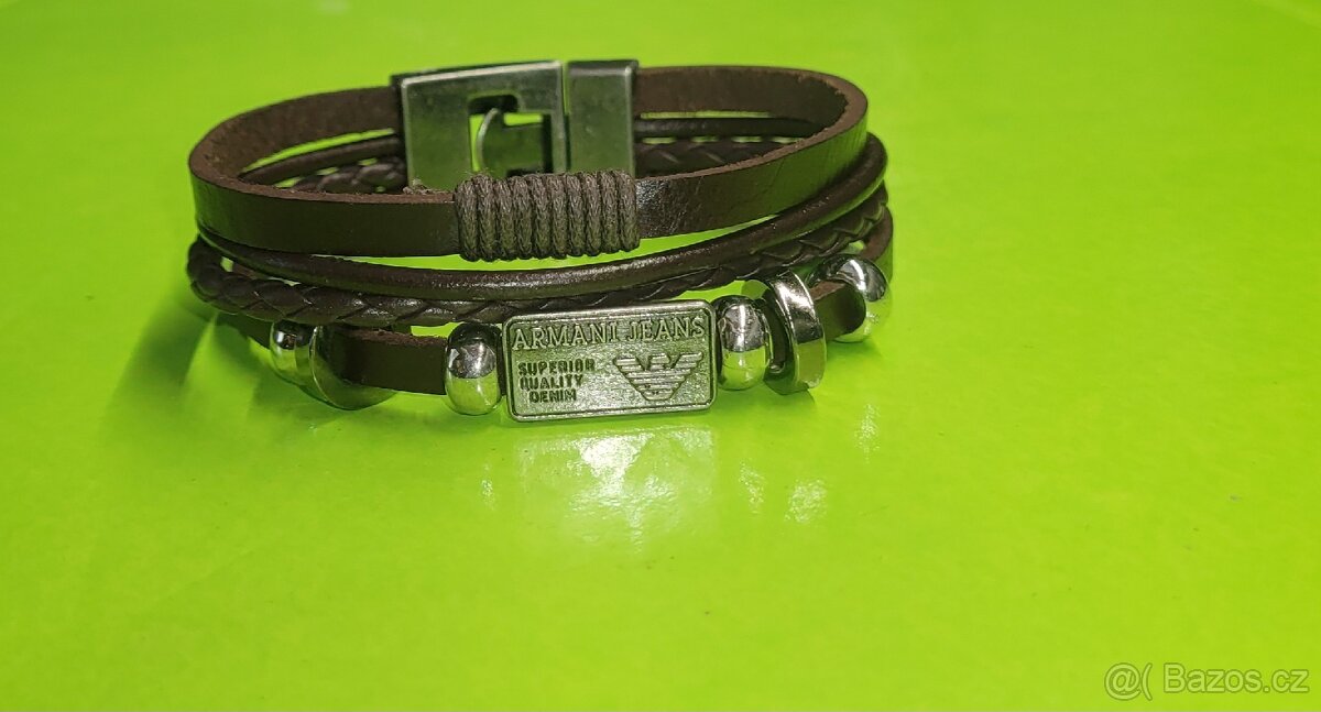 Giorgio Armani Jeans hnědý pánský kožený náramek značkový - 9
