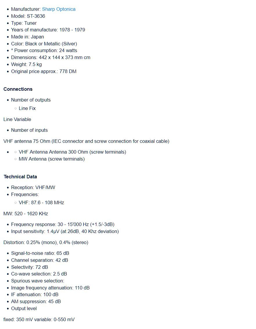 SHARP Optonica ST-3636 Stereo Tuner/Vintage (1978) - 9