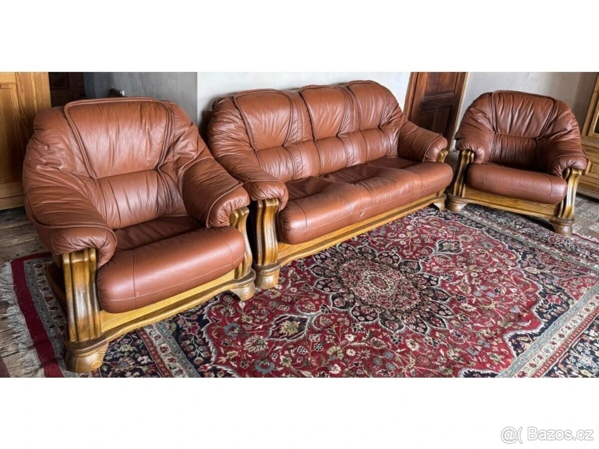 Dubová rustikální kožená souprava 3+1+1, 3791 - 9