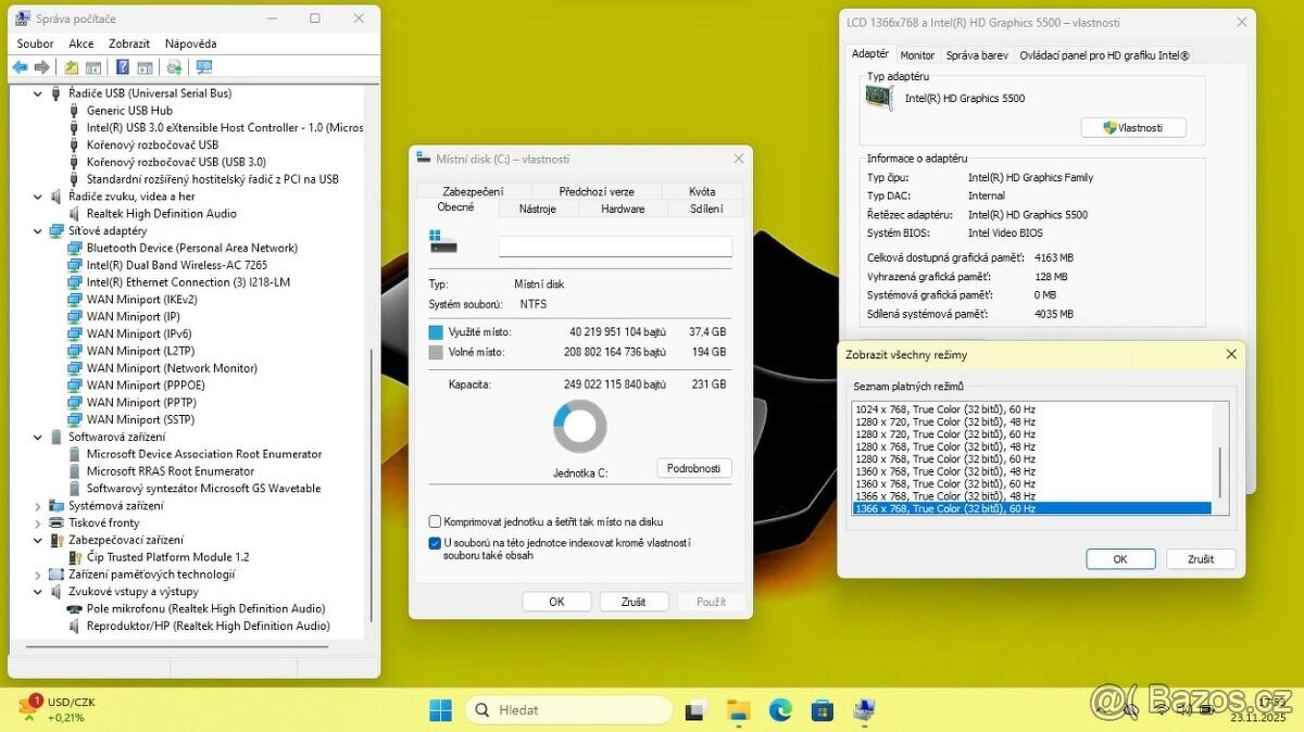 VELMI PĚKNÉ LENOVO X250 /i5-5300U/8GB/SSD250GB/W11/ZÁRUKA - 9