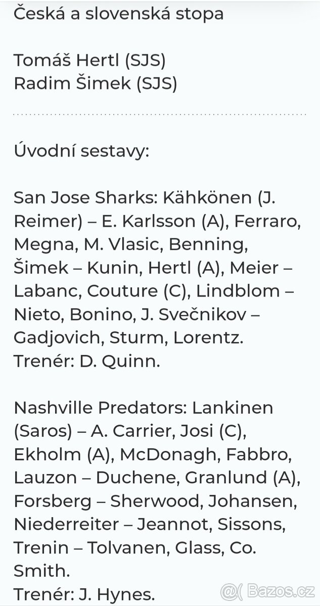 NASHVILLE PREDATORS vs SAN JOSE SHARKS - prodám půlenou šálu - 9