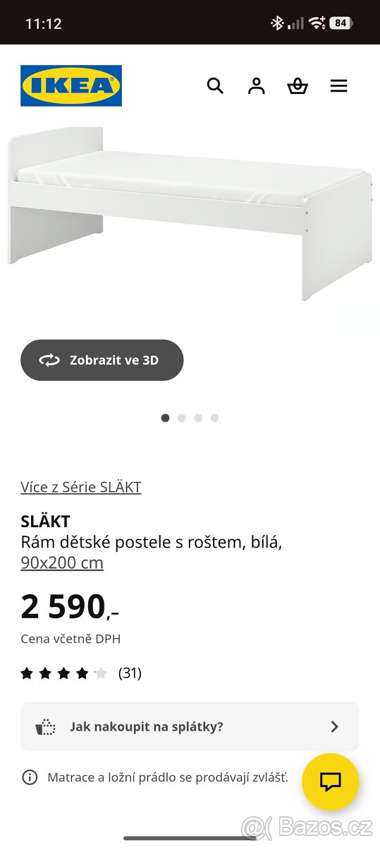 Ikea postel bílá 90x200 + šuplík - 9