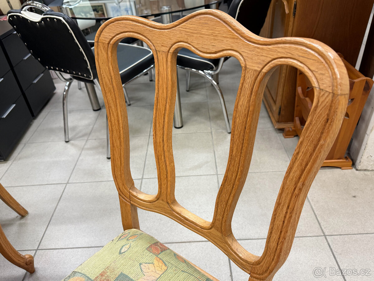 Intarzovaný dubový stůl a šest dubových židlí - 9