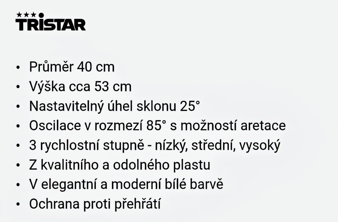 NOVÝ Stolní ventilátor. "Tristar".Průměr: 40 cm - 9