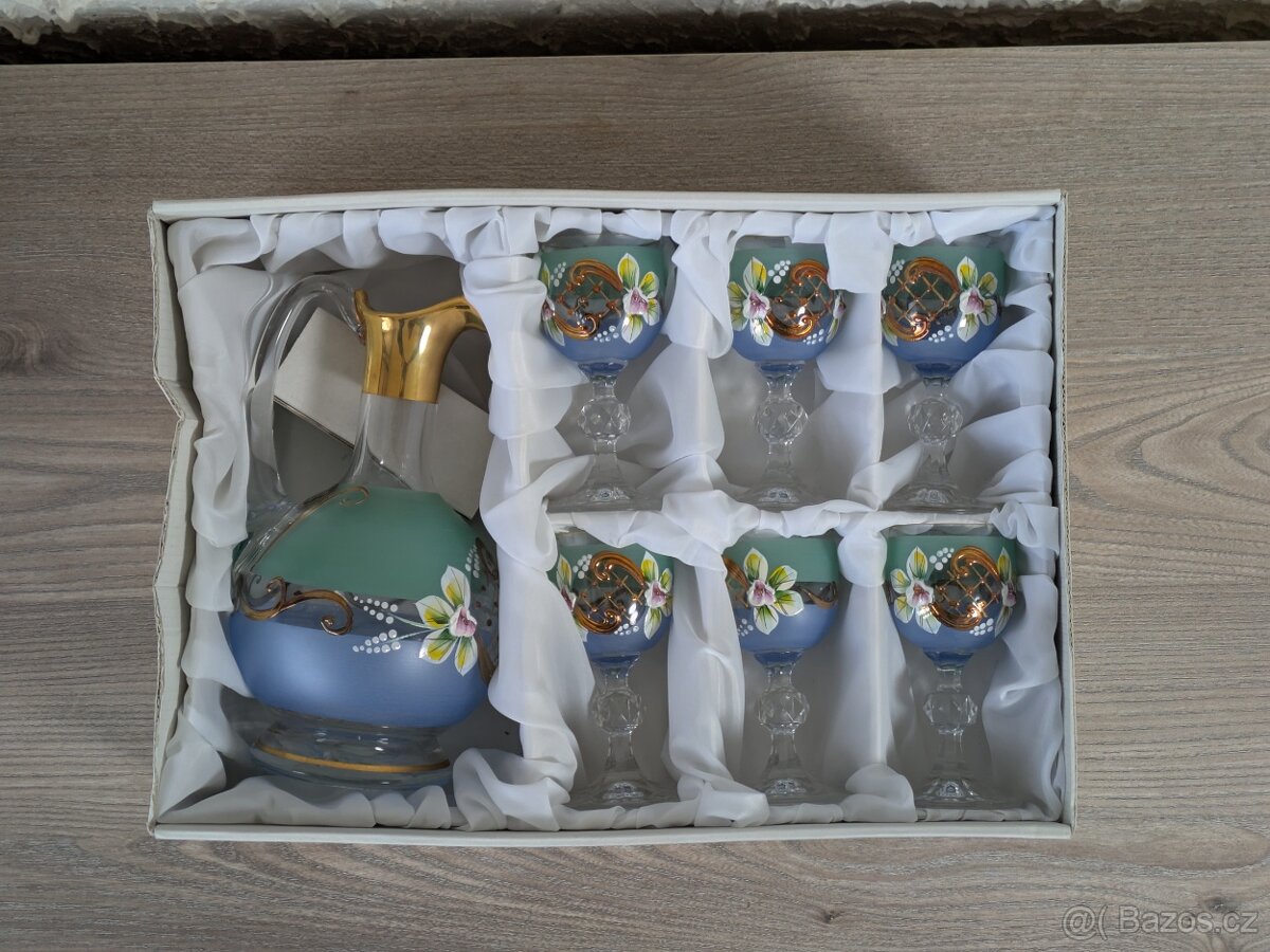 Luxusní ručně zdobená skleněná likérová sada Bohemia Crysta - 9