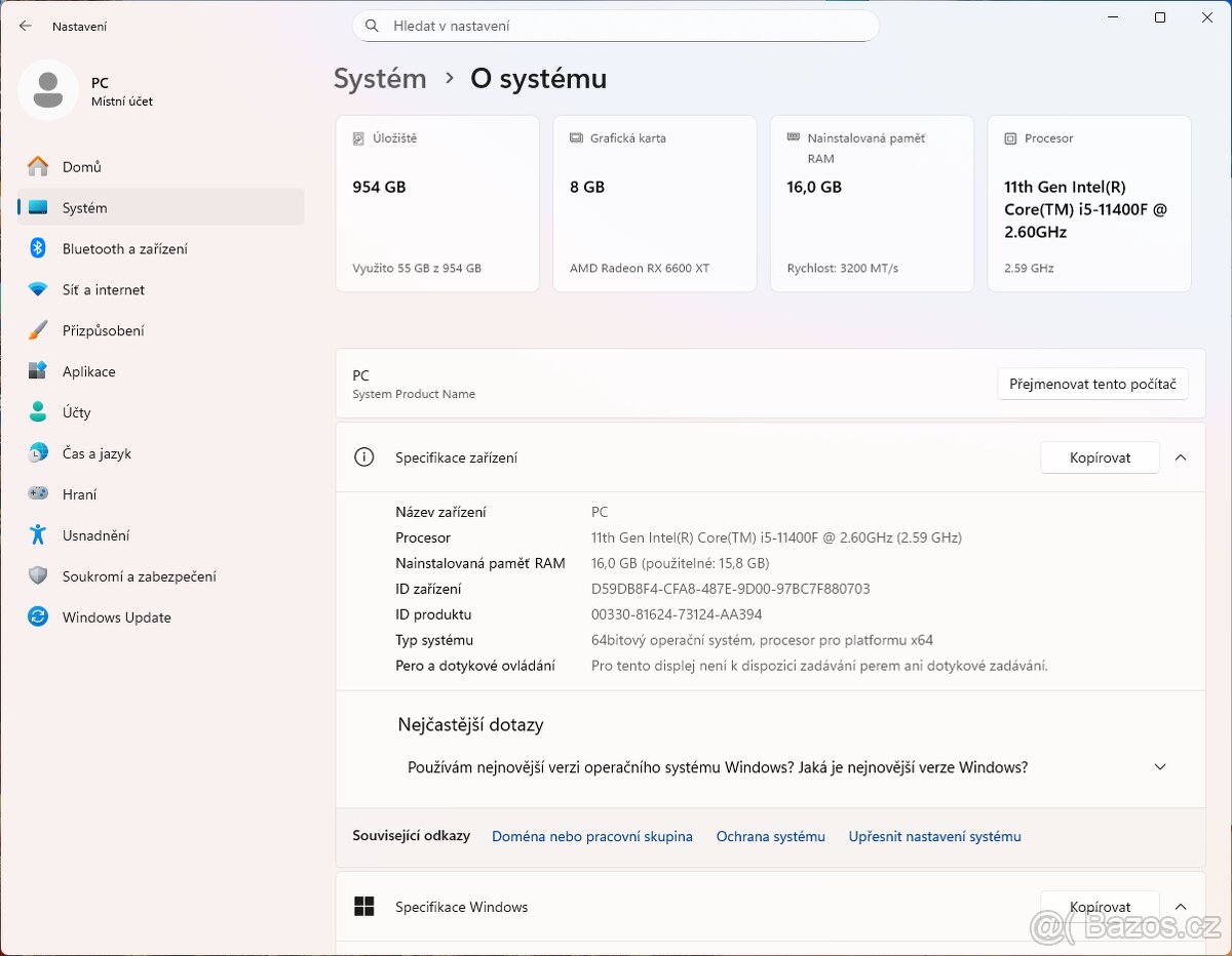 Herní PC / I5 11400f / RX 6600XT 8GB / DDR4 16GB 3200MHz - 9