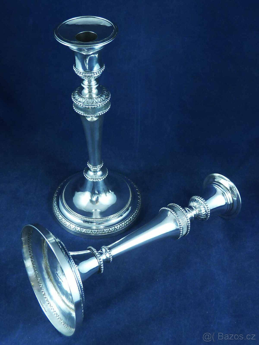 SPECIÁLNÍ ANTIKOUTNÍ STŘÍBRNÉ SVÍCNY, PÁR, AUGSBURG, CCA 180 - 9