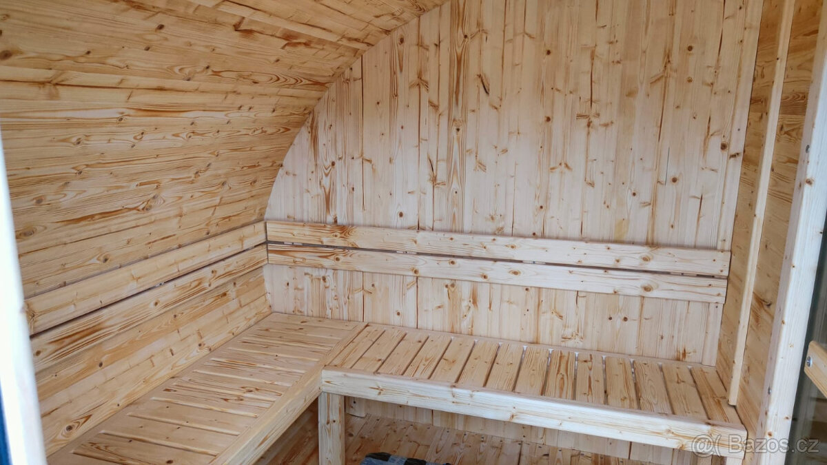 Venkovní finská oválná sauna s odpočívárnou - 9