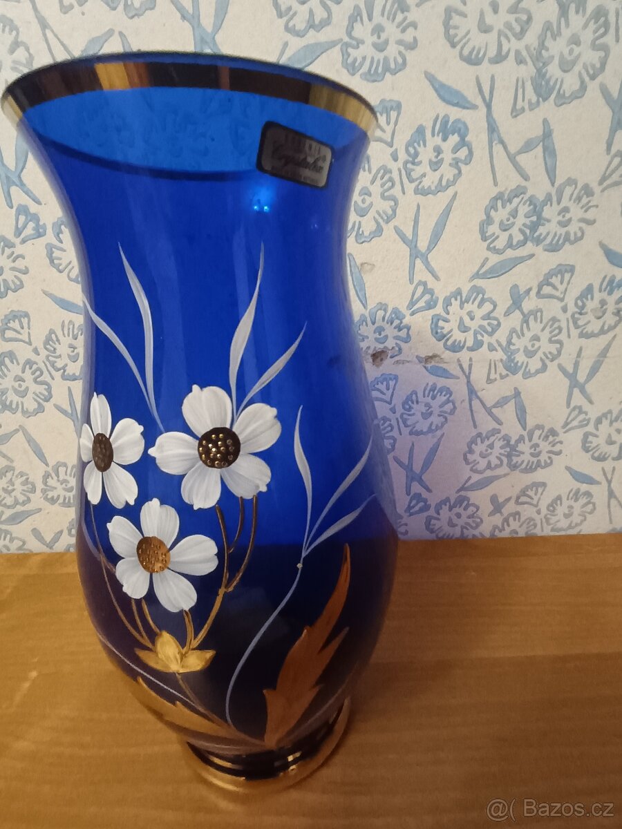 Modrá váza s kytkami bohemia krystal - 9