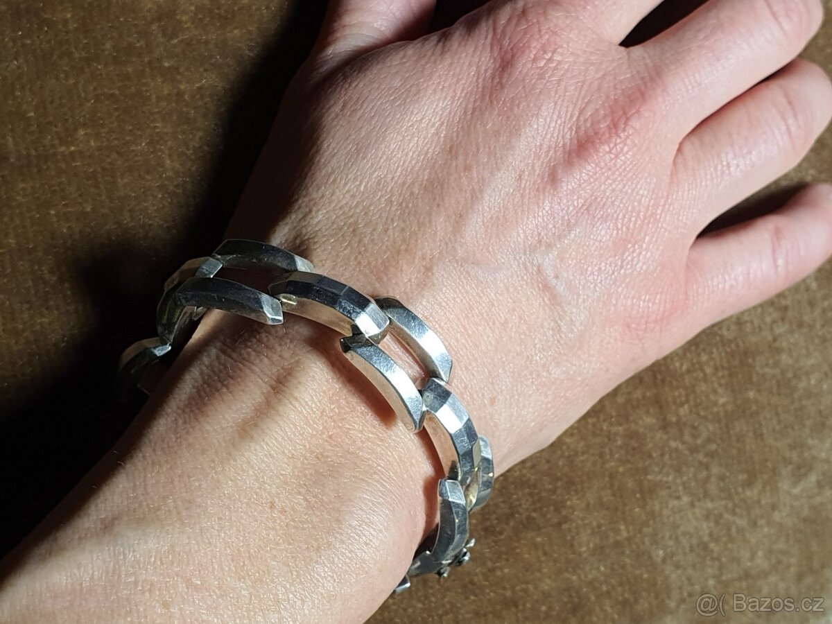 masivní stříbrný náramek, ART DECO - 9