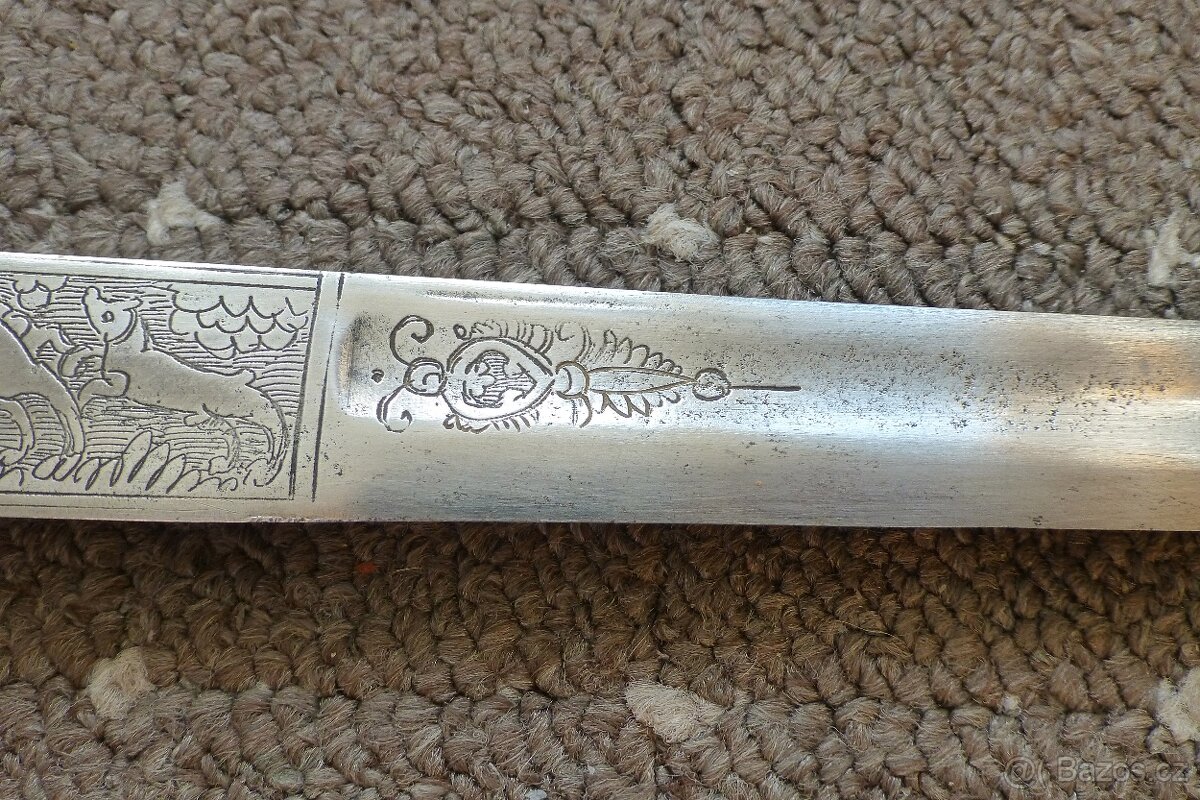 Lovecký tesák - Asi 18. století - Rytá čepel - 9