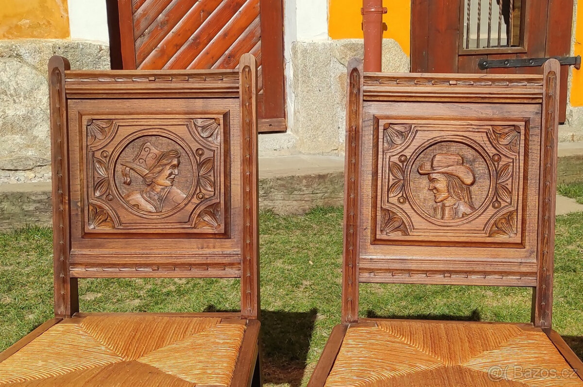 Starožitný dubový rozkládací stůl a 6 židlí - 9