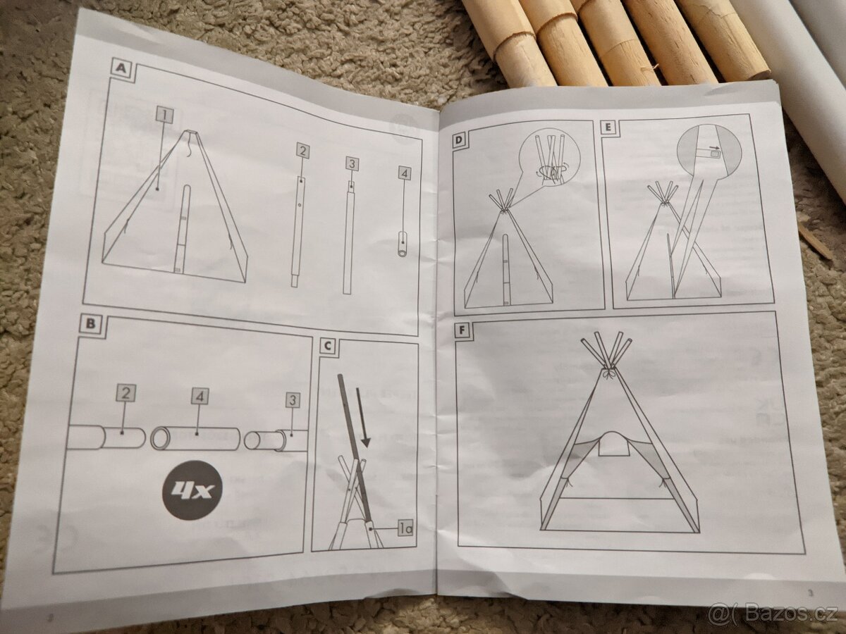 Dětské bavlněné teepee s podlážkou, výška 162cm - 9