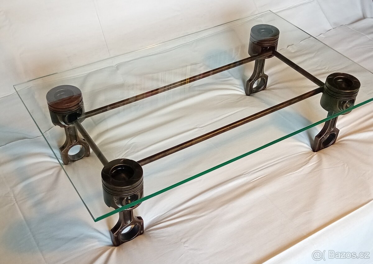 KONFERENČNÍ STOLEK PATINOVANÝ KOV - TVRZENÉ SKLO - 9