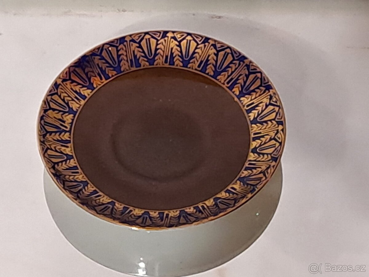 Starožitný hrneček s podšálkem v barvě kobaltové modři - 9