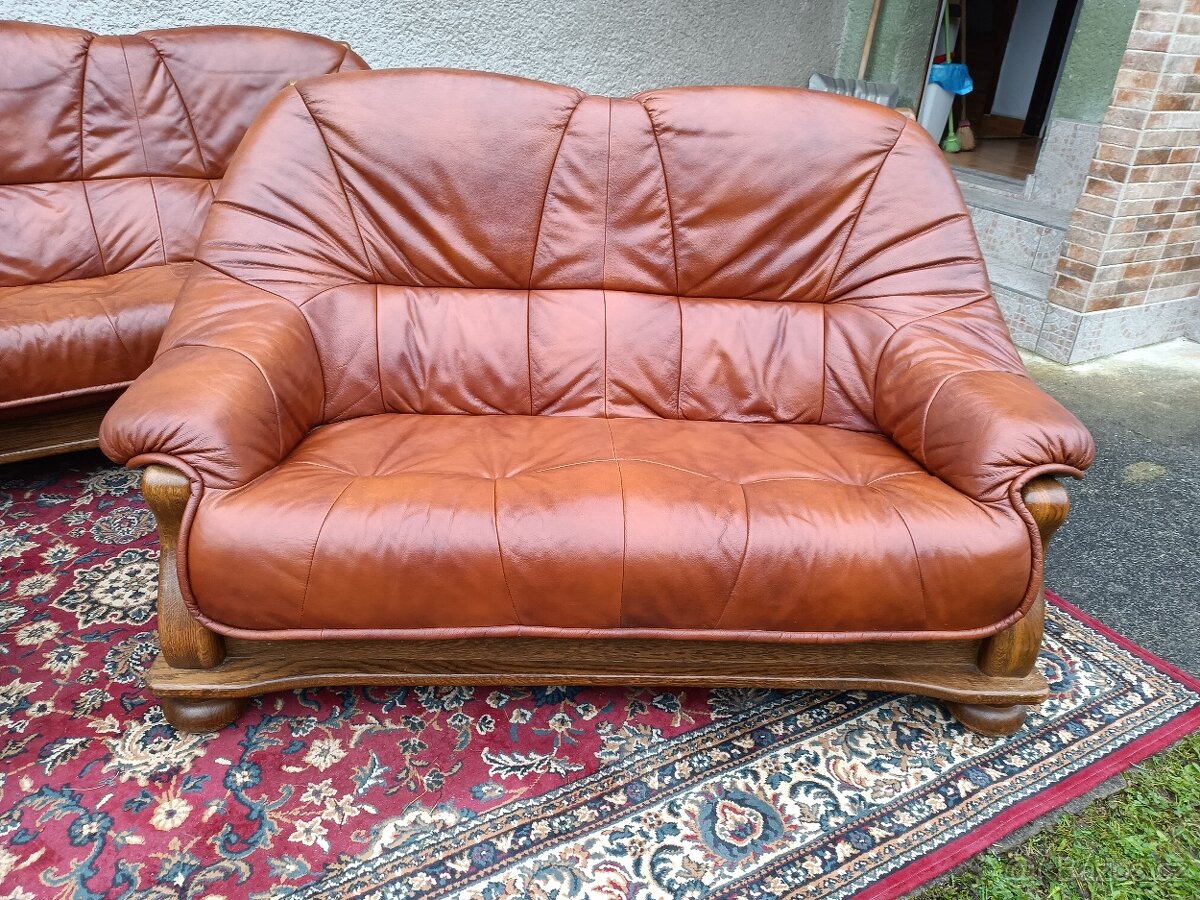 XXL Rustikální kožená sedací souprava 3 - 2 - 1, stolek - 9