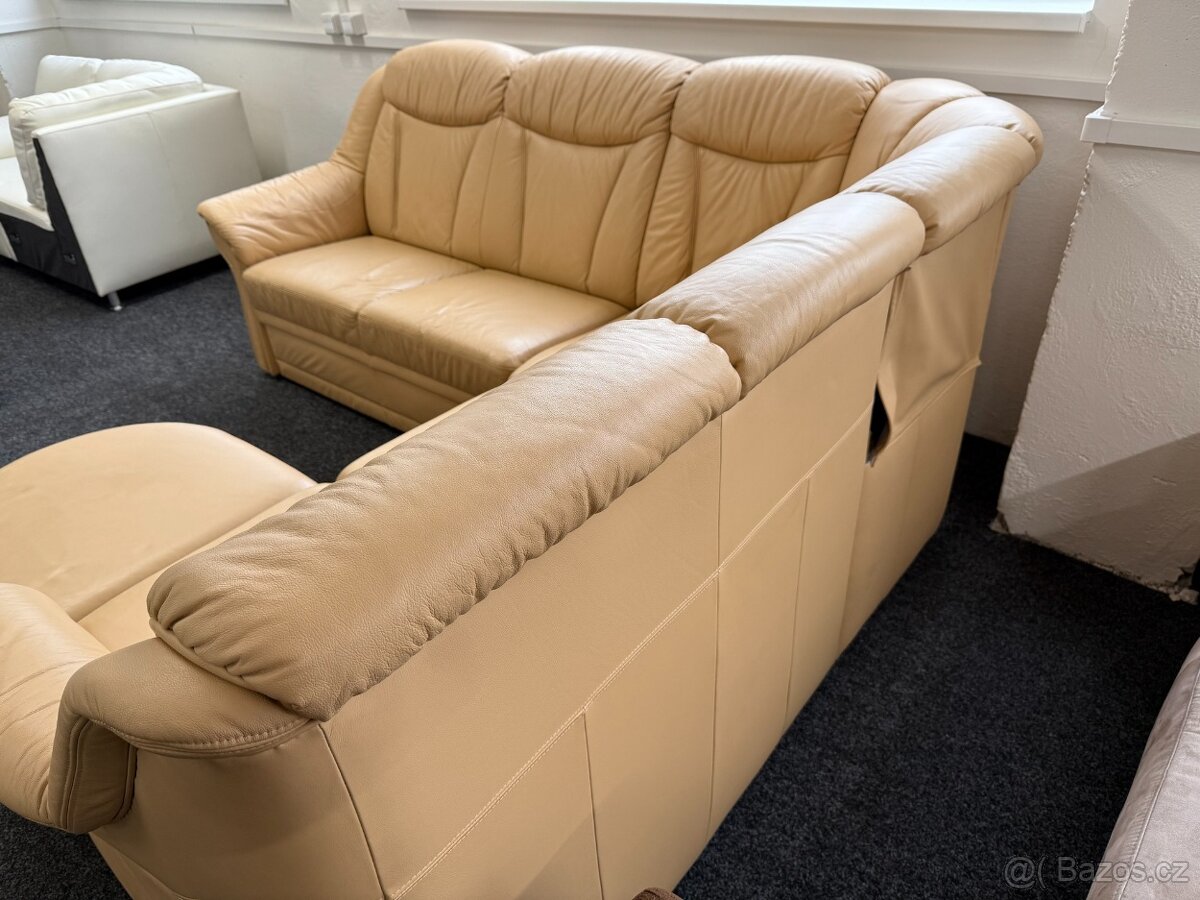 Sedací souprava rohová -rozkládací +taburet -kůže - 9
