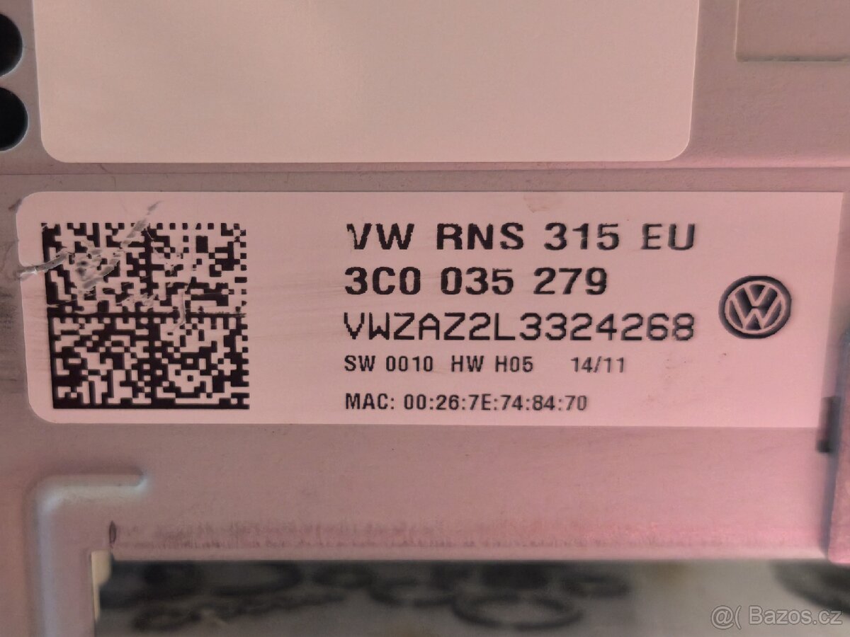 VW RNS315 BT DAB autorádio navigace 3C0035279 - 9