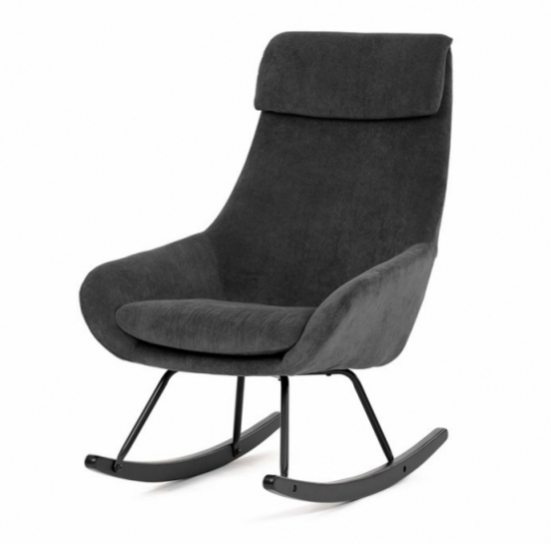 Křeslo houpací potažené žlutou a šedou manšestrovou tkaninou - 9