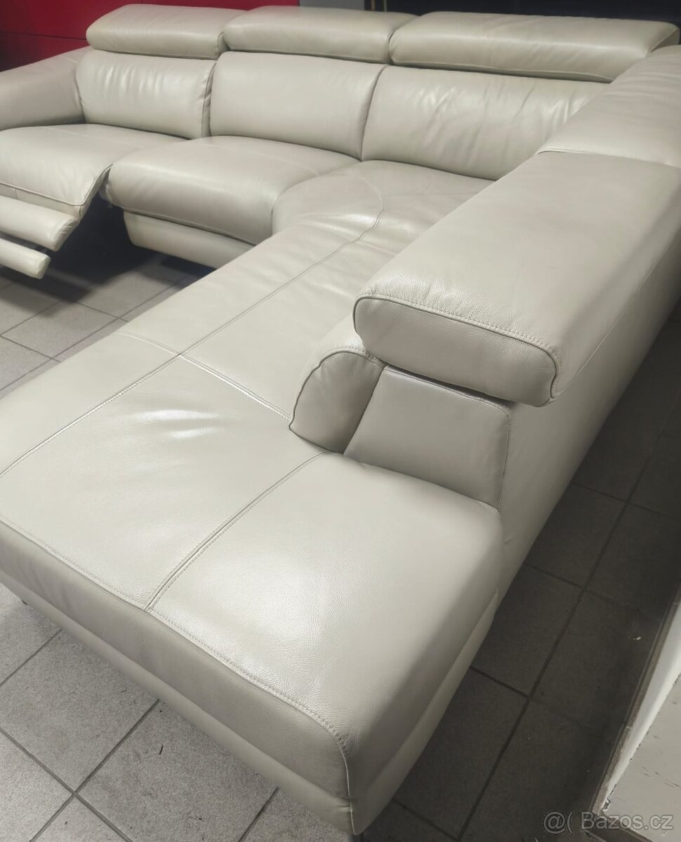 Kožená rohová sedací souprava - PRAVÁ KŮŽE, jak NOVÁ - 9