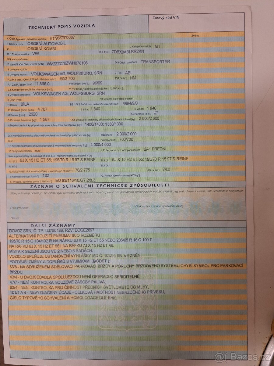 VW Transporter 1. 9 TDI - 9