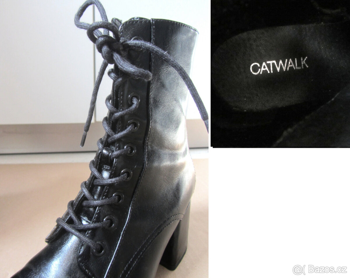 Černé dámské šněrovací boty s plochou špičkou - 9
