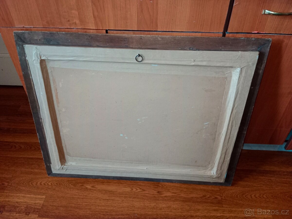 Pěkný,starý obraz-olej- bitva na poli - 9