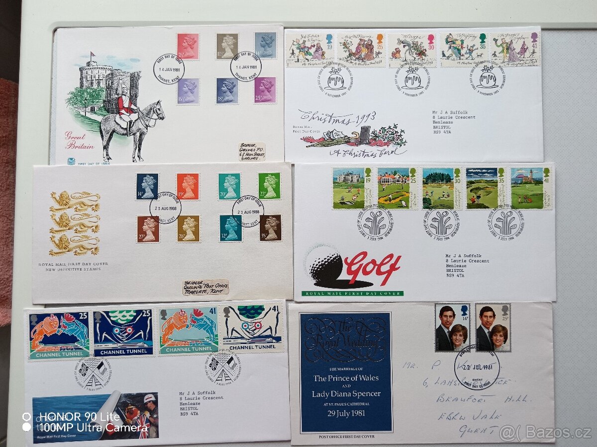 10x obálky FDC - Anglie. 1. - 9