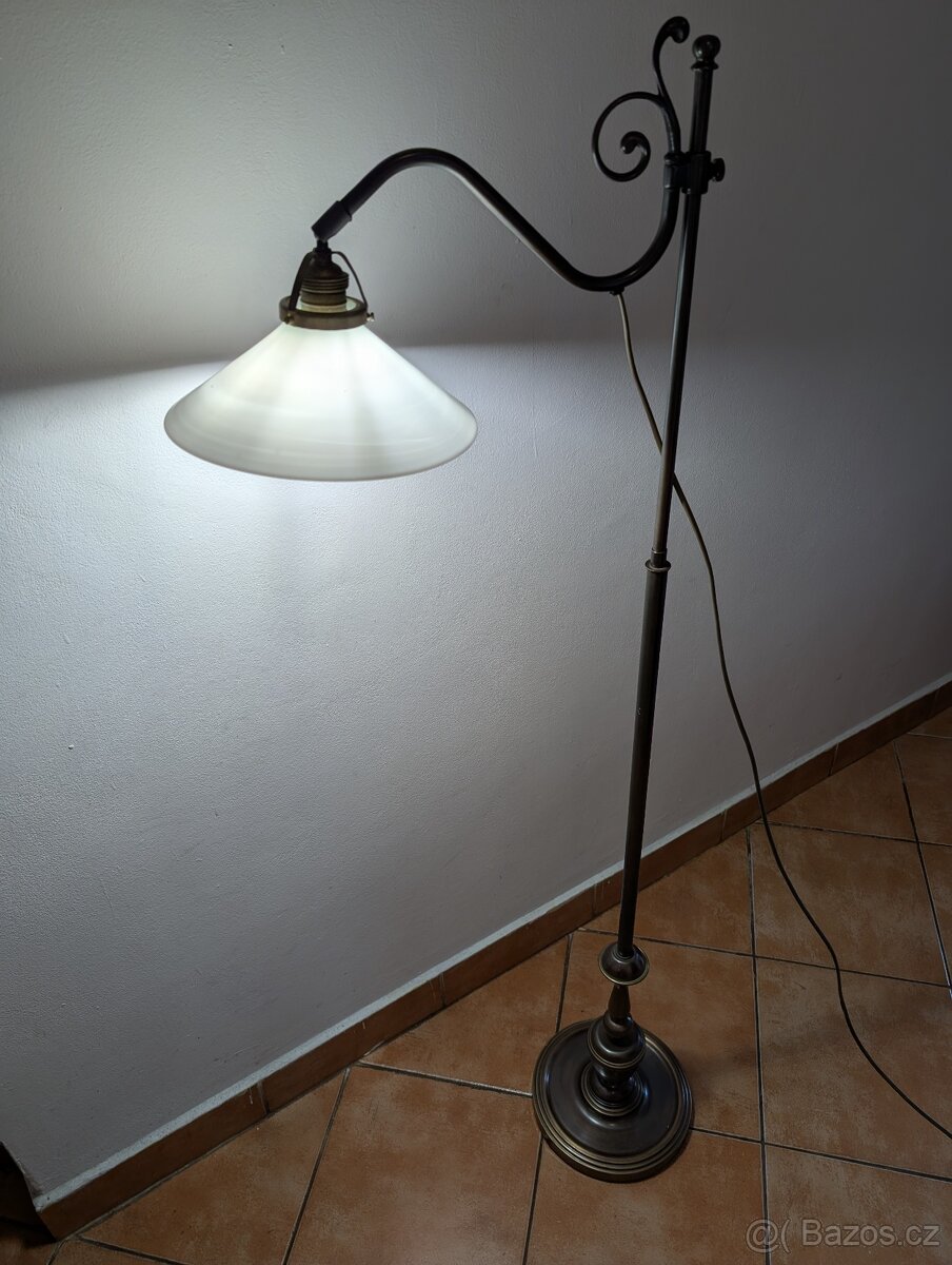 stojací podlahová mosazná lampa, zelené nebo bílé stínidlo - 9