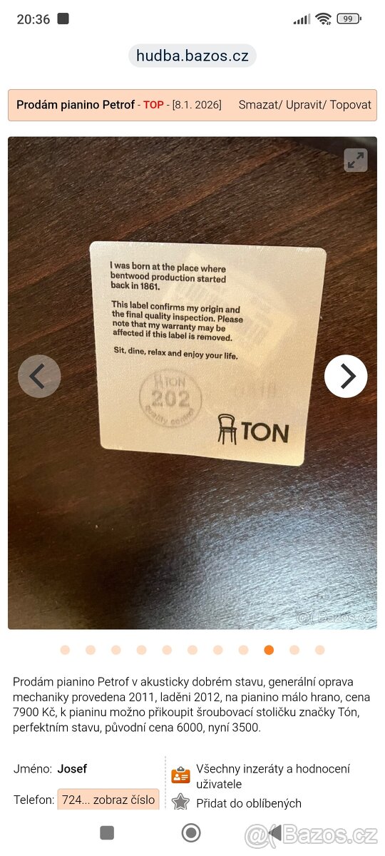 Prodám pianino ( klavír ) Petrof - 9