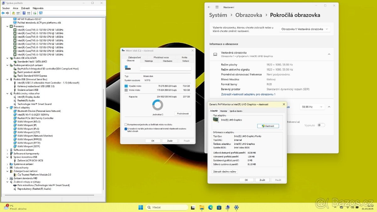 PĚKNÝ HP PROBOOK 450 G7 /i5-10210/16GB/SSD256GB/FULLHD/WIN11 - 9